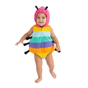 Beetle Caterpillar Costume Set For Babies - Colorful Bug Zipper Romper with Hood & Antennas - Soft Comfy Toddlers Costume For Halloween, Christmas, Easter, Pretend Play Fun, Theme Party & Festivals