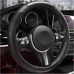 Steering Wheel Cover, 15 inch Carbon Fiber Microfiber Leather Elastic Steering Wheel Protector, Breathable Anti-Slip Comfortable Steering Wheel Covers for   (Black)