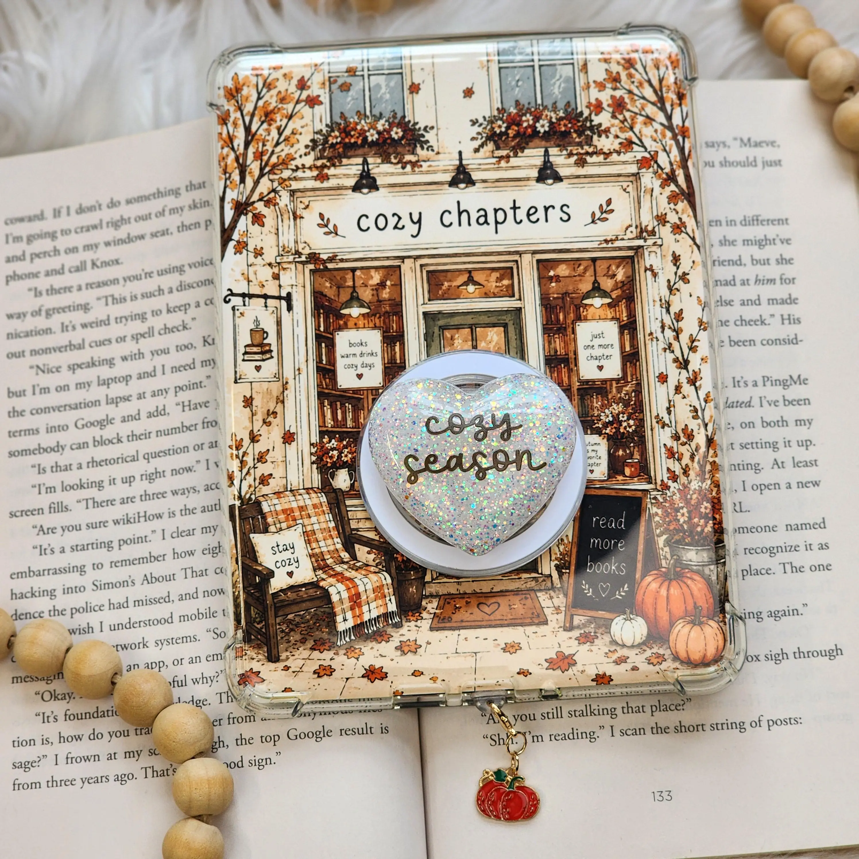 Kindle Accessories Set | Cozy Season Bookstore | Insert, Grip & Charm