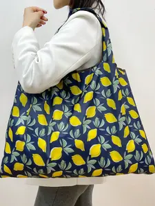 Lemon Casual Commute Foldable Tote Bag, Large Capacity, Reusable and Portable, Ideal for Groceries, Clothes Storage, Travel, Gift Wrapping, Shopping Bag