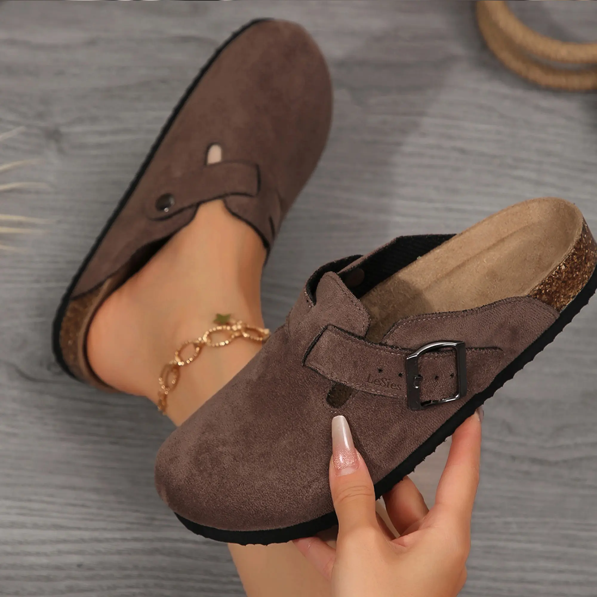 Women's Comfortable Slippers Suede Leather Cork Footbed Potato Shoes with Cushioned Cork-Footbed Springfresh Women's Comfortable Slippers Suede Leather Cork Footbed Potato Shoes with Cushioned Cork-Footbed Springfresh