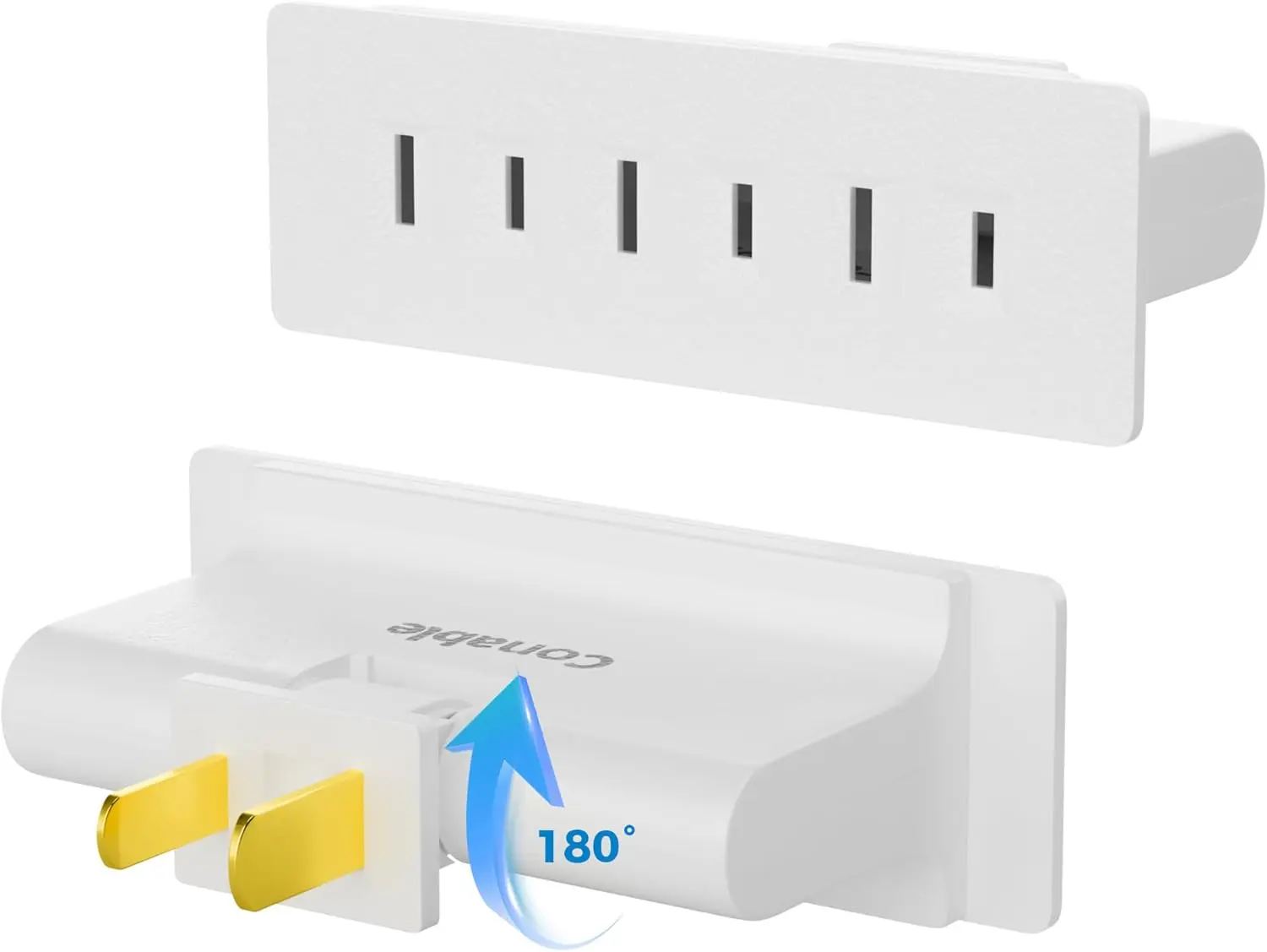 3 Outlets 2 Prong Polarized Lateral Swivel Wall Tap Adapter, 180  Swivel Wall Tap, 2-Prong to 2-Prong Triple Outlet Converter, Wall Tap, Travel Essentials, Polarized, ETL Listed, 2 Pack