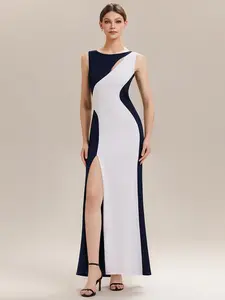 Ever-Pretty 2026  dress Scoop Leg Slit Colorblock Classic Inspired Gala Formal Dress, Wedding Guest, Evening Party 02631