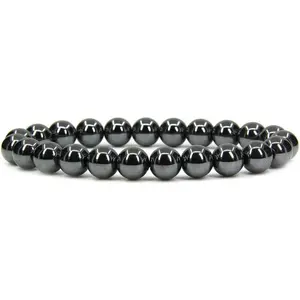 Natural Black Hematite Gemstone 8mm Round Beads Stretch Bracelet 7" Unisex