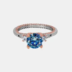 【276】Blue Synthetic Moissanite Ring Birthday Anniversary Daily Engagement