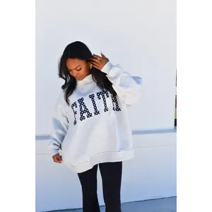 'FAITH' Embroidered Polka Dot Mockneck