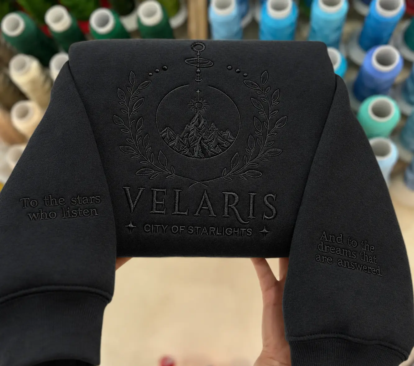 Velaris Hidden City embroidered sweatshirt, Velaris City Of Starlight Embroidered Shirt, The Night Court Shirt, City of Starlight, ACOTA, Cozy Fantasy Apparel