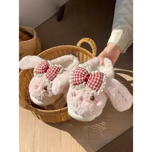 New Cute Rabbit Plush Indoor Slippers, Fleece Lined Warm Casual Comfortable Student Slipper, Non-Slip Soft Fur Slippers, Fuzzy House Slippers