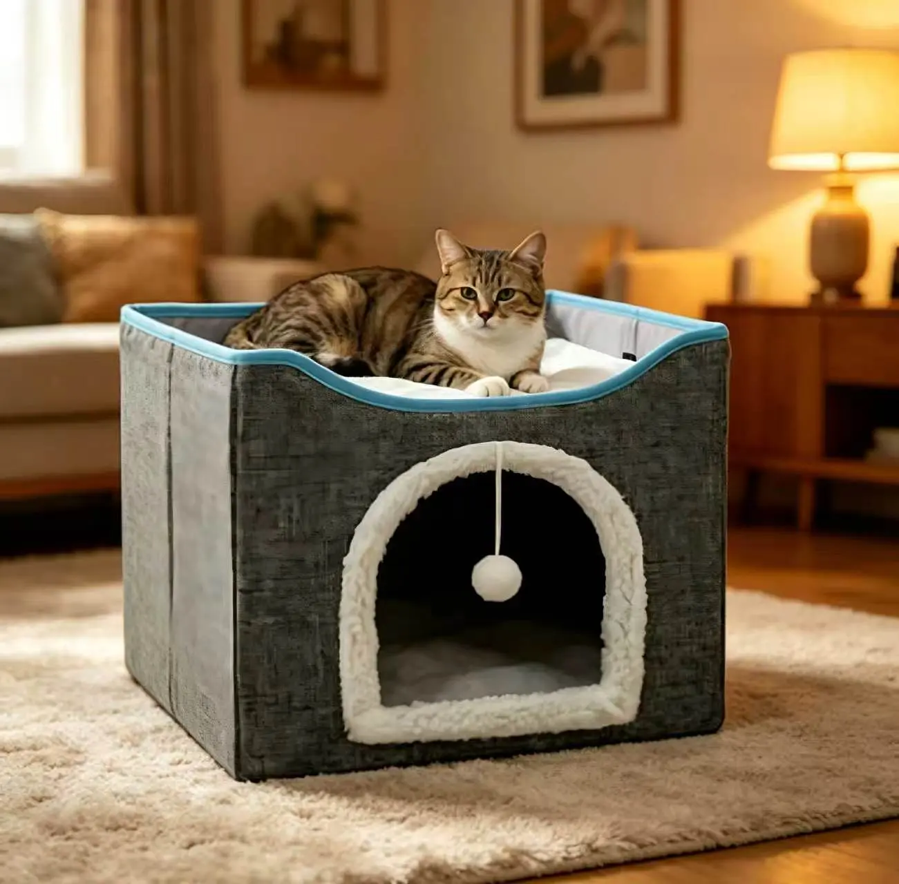 Luxurious Multi-Level Foldable Dual-Purpose Pet Villa - Cat House-Cage & Bed Combo with Play Ball, 2 Options Available