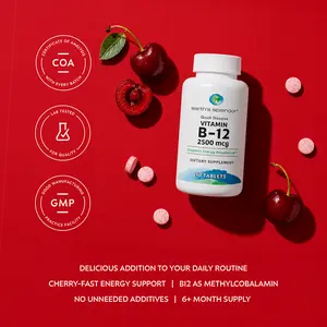 Earth's Splendor Methylcobalamin Vitamin B12 1000 mcg Quick Dissolve Cherry Tablets - Gluten-Free Natural Supplements, Vitamin B Minerals for Daily Energy Metabolism & Brain Health