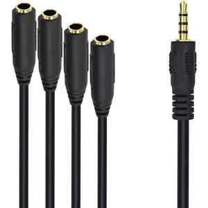 3.5mm Splitter Mic and Audio Cable, 3.5mm Headphone Splitter 1 to 4 Ways (1/8") TRRS Male to Female Aux Headphone Cable for Earphone & Headset Phone