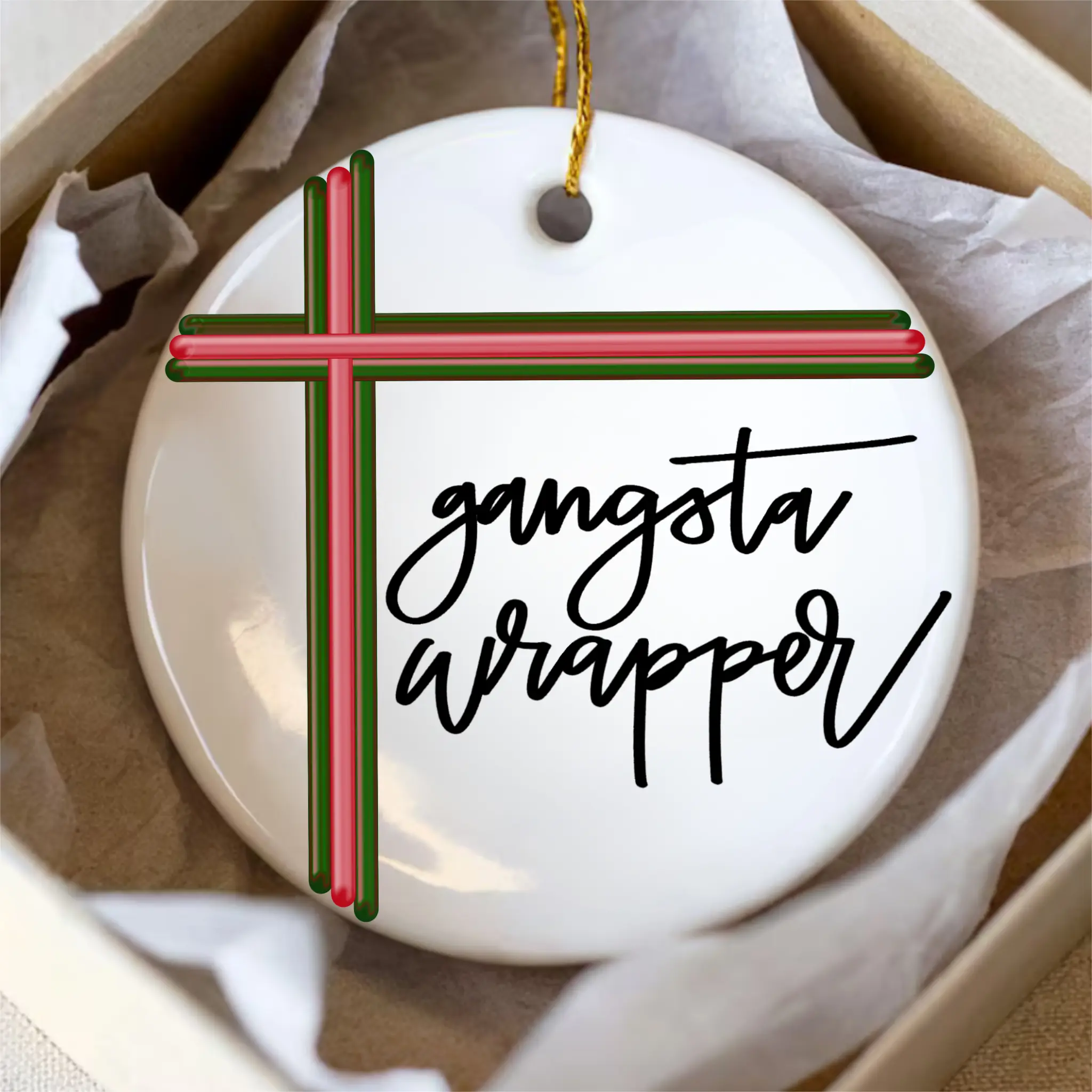 Gangsta Wrapper Ceramic Ornament