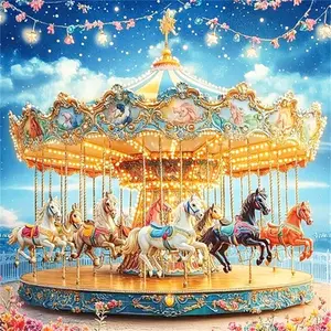 Dreamy Carousel Under Starry Sky, Multiple sizes available including square and round diamonds. This 5D DIY diamond painting set diamond art embroidery kit handmade furniture decor fairy tale art piece.