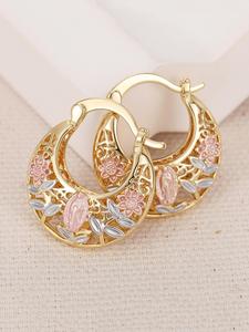 Mexican-style sunflower pattern gold-coloured hollow hoop earrings, elegant party earrings, the perfect anniversary gift for mothers and couples