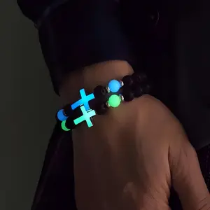 2Pcs Corss Charm Glow in the Dark Bracelets Gift for Friend Couple Bracelets