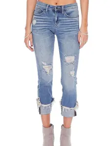 Judy Blue Cuffed Destroy Mid-Rise Relaxed Fit Jeans