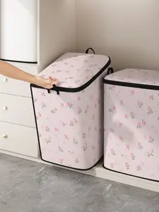Rose Flower Printed Thick Quilt Storage Bag, Cute and Practical Kids Bedding Organizer, Durable Material, Easy Carry Handle, Home Use
