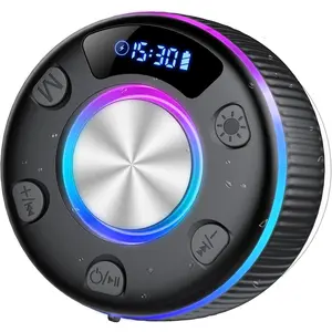 Shower Speaker, IP7  Portable  5.3 Speakers with Suction Cup, Mini  Speaker with RGB Lights Time Display, Loud Stereo Sound for Bathroom Beach Travel Outdoor Party