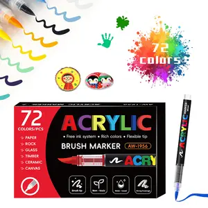 12/24/36/48 Colors Acrylic Marker Pens - New Arrival! Multiple Colors For Choice, Office & Painting Supplies, High - End Set With Exquisite Packaging, Suitable For Gifting, For Professional Art Painting, Soft Brush Tip Art Marker Pens