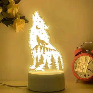 Acrylic Silhouette Night Light, Wolf Howling Scene, Warm Light, USB Powered, Perfect for Bedroom Decor, Home Decor Lighting, Thanksgiving Christmas Gift