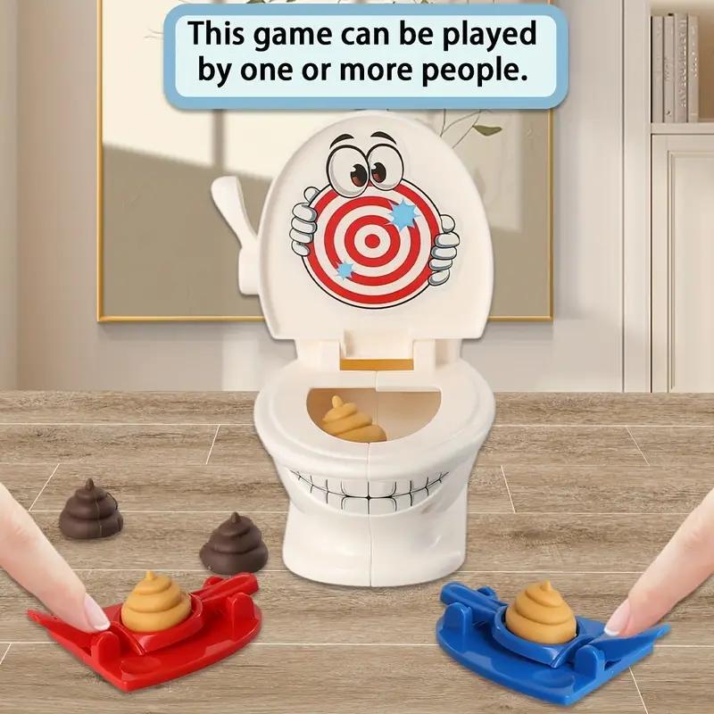 Poop Shooting Game Set for Kids, Includes Toilet, 2 Launchers & 6 Soft Plastic Poops, Fun Family Toy Gift for Boys & Girls Aged 3-9