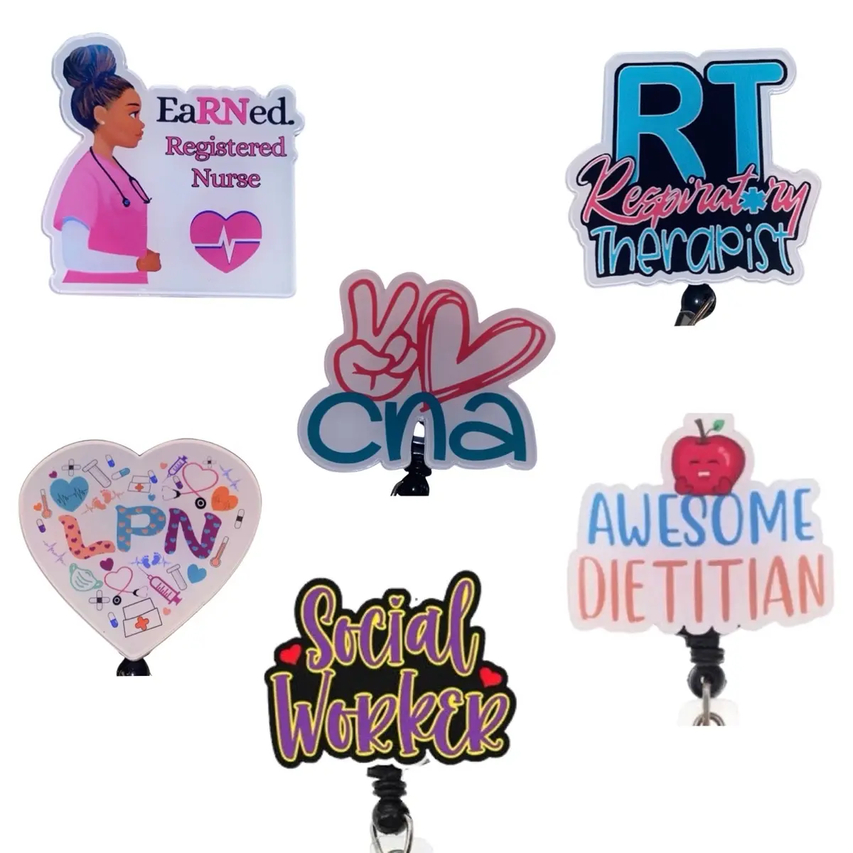 Ameik Amour Healthcare Worker ID Name Badge for Hospital Worker Badge Reel Badge Holder Name Tag Identification Badge African American Nurse Badge Holder Respiratory Therapist Dietician CNA RN Social Worker LPN