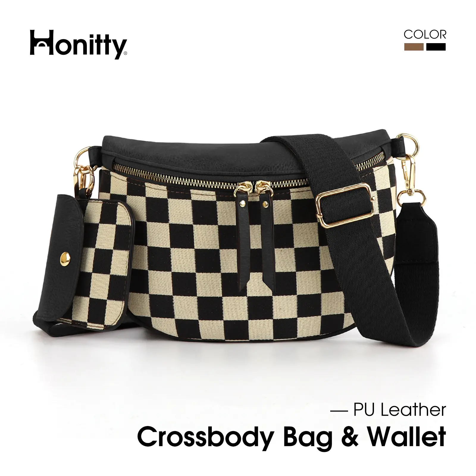 Women's Checked Pattern Crossbody Bag& Compact Coin Purse, Fashionable PU LeatherBag Set, Casual Trendy Versatile High-qualityDaily Commuting Bag, Bag