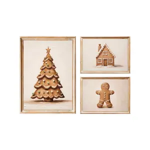 Gingerbread man posters set of 3, Christmas bathroom wall decorations, suitable for home, kitchen, bedroom, living room, and office.