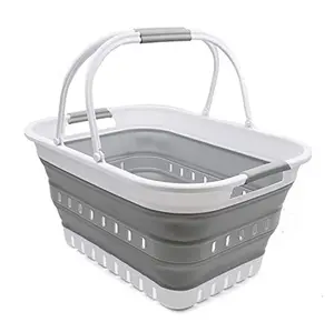 SAMMART 29L (7.6 Gallon) Collapsible Tub with Handle - Portable Outdoor Picnic Basket/Crater - Foldable Shopping Bag - Space Saving Storage Container