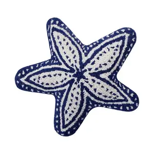 Peking Handicraft  16 x 16 in. Starfish Shaped Blown in Filler Hook Pillow, Navy & White