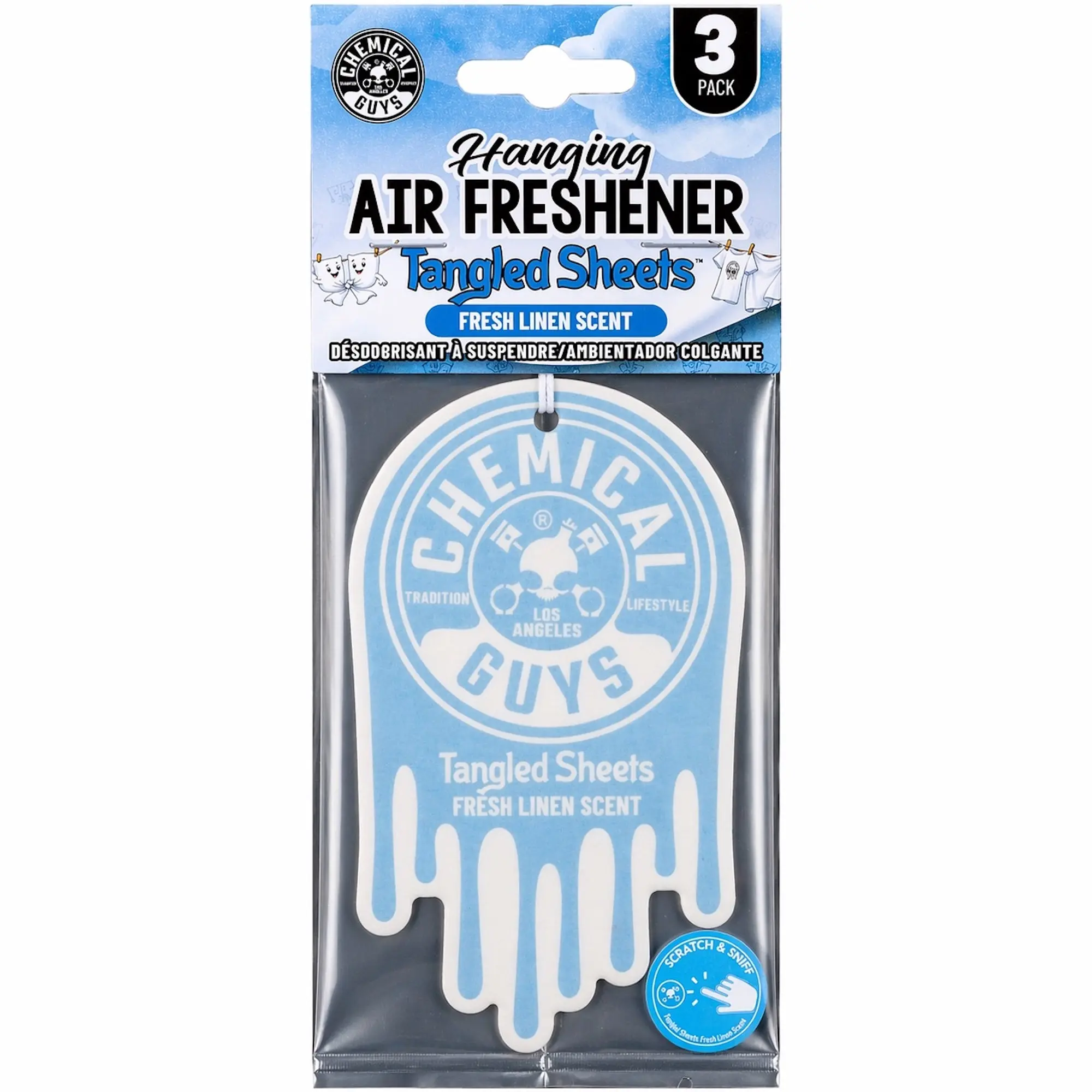 Chemical Guys Tangled Sheets Hanging Car Air Freshener - Car Fragrance Deodorizer with Fresh Linen Scent, Crisp Cotton & Soft Fabric Notes, Cars Fragrance, Deodorizer Car Fragrance