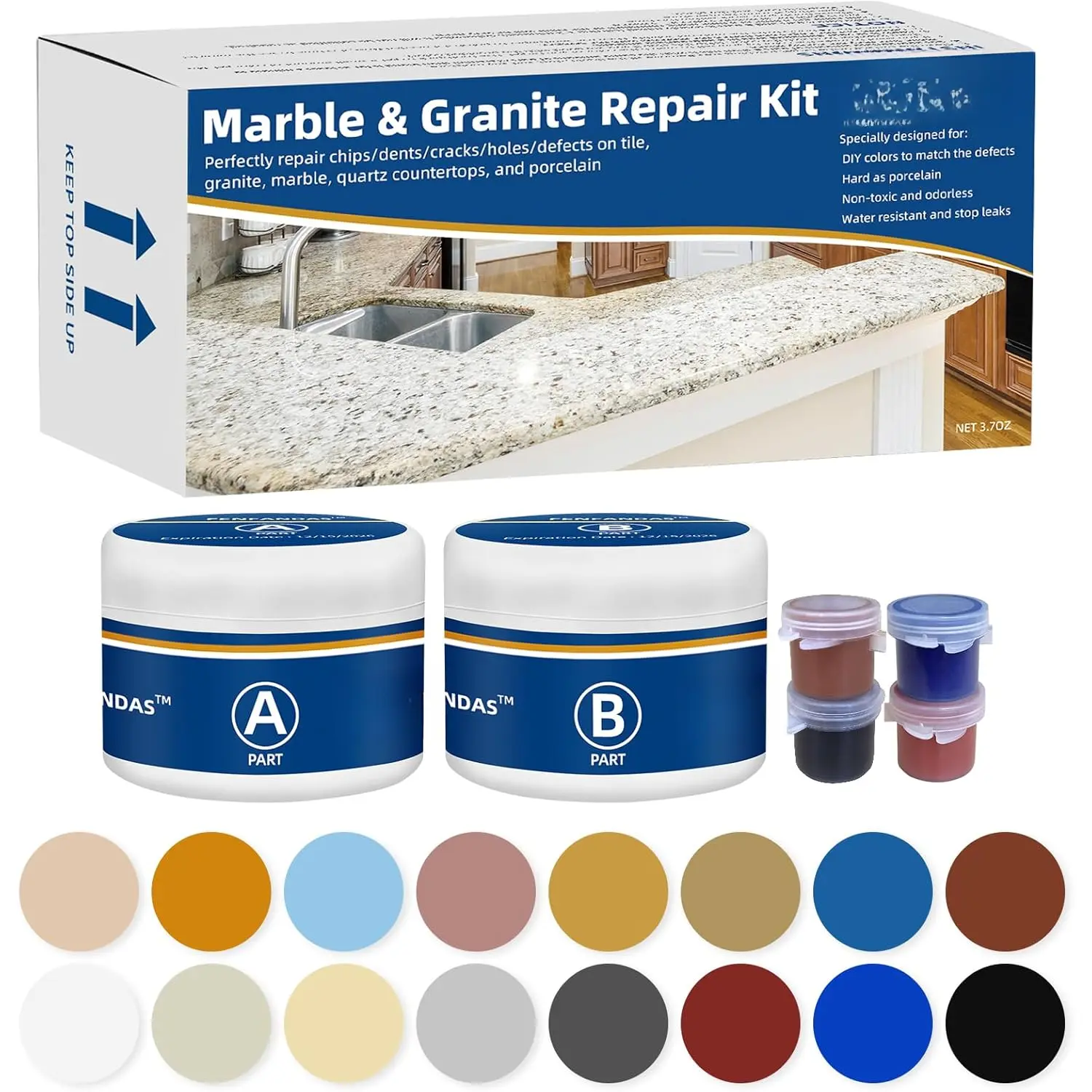 Marble and Granite Repair kit Porcelain Marble Stone and Quartz Countertops Repair kit for Chips  Cracks Holes Scratchs, Fix Chipped Edges Corners, Reattaches or rebuilds Missing Pieces