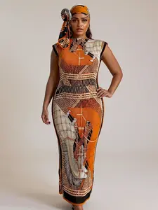 Women's Elegant Animal Print Long Dress Set, Slim-Fitting Moo Moo Skirt & Scarf, Beach Sun Protection Shawl, All Seasons Fashion