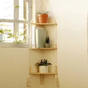 New Cotton Rope Handmade Wooden Beads Tassel Woven Storage Rack Triangle Wooden Crafts Home Decoration