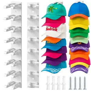 Hat Organizer Wall Mounted Multi-Level Baseball Cap Rack Adhesive Mount Stable Structure for Closet Door Bedroom Office Dormitory Easy Access Display Hanging Space 90% Saving