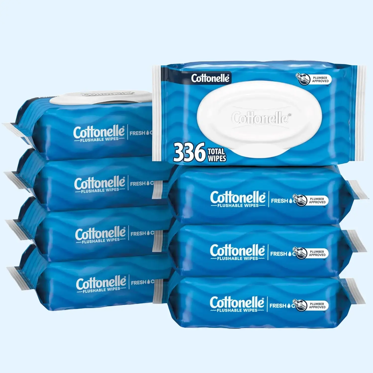 Cottonelle Fresh Feel Flushable Wet Wipes, Adult Wet Wipes, 8 Flip-Top Packs, 42 Wipes Per Pack (336 Total Wipes), Packaging May Vary