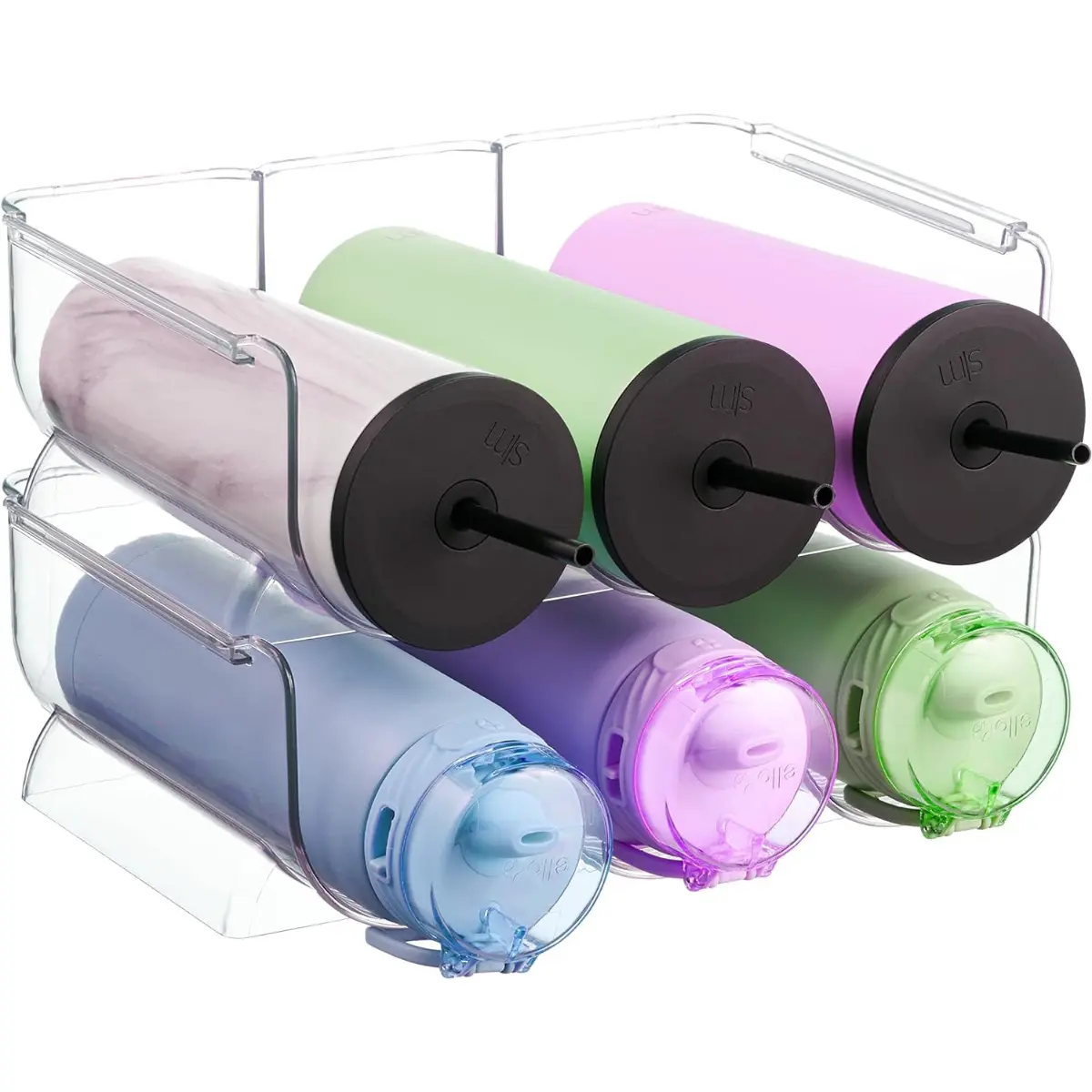 [Limited time deal]  2 Pack Plastic Stackable Water Bottle Holders - Wine and Water Bottle Organizer Stand, Countertop Cabinet Organization Rack