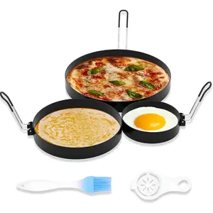 Stainless Steel Cooking Rings Set 8” Omelet Ring, 6” Pancake Ring & 3.5” Egg Ring Non-Stick Round Moulds for Griddle & Frying Eggs Includes Oil Brush & Egg Separator Ideal for Breakfast Cooking