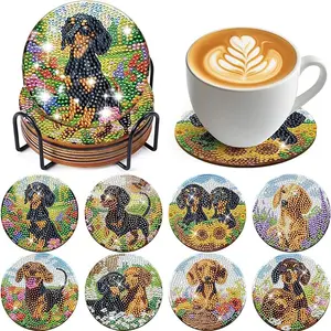 8-Piece Diamond Art Coaster Set with Stand, DIY Dog Pattern Diamond Painting Kit, Crafts, Suitable for Adults and Beginners, Perfect Gift, Home Decor