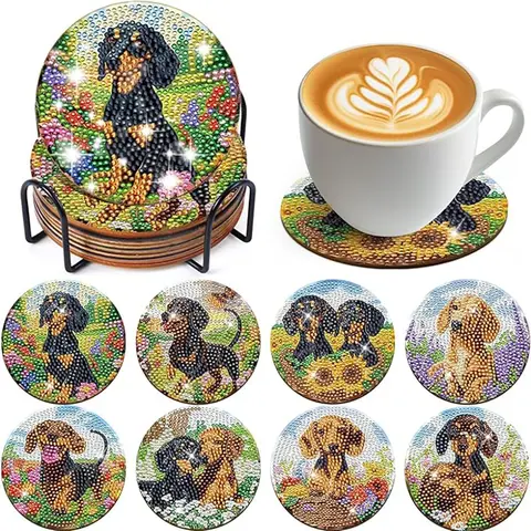 8-Piece Diamond Art Coaster Set with Stand, DIY Dog Pattern Diamond Painting Kit, Diy Kits, Crafts, Suitable for Adults and Beginners, Perfect Gift, Home Decor