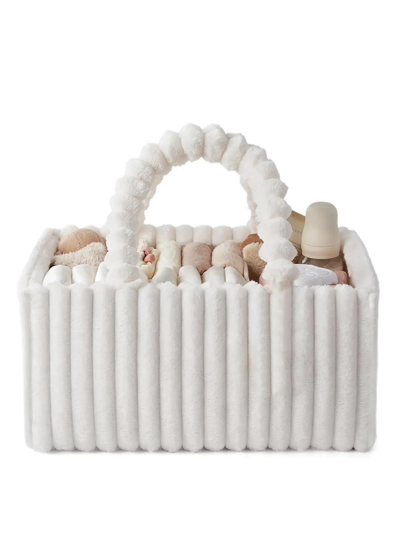 Flannel Diaper Caddy Organizer, Cozy Nursery Storage Basket, Travel, Included Gift Packaging, Perfect Baby Shower Gift, Newborn Essentials, Travel Diaper Tote