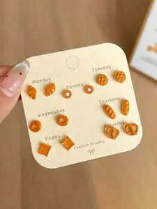 Cute Cartoon Caramel Bread & Donut Design Stud Earrings, Minimalist Jewelry Gift for Women, Versatile Daily Wear Accessories