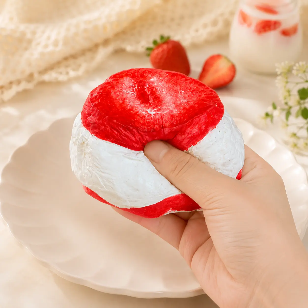 Handmade Silicone Strawberry Yogurt Squishies - 265g Sensory Friendly Fidget Toy for Neurodivergent Kids, Oddly Satisfying, Soft and Gentle Touch, Stress Relief, House Decoration Gift