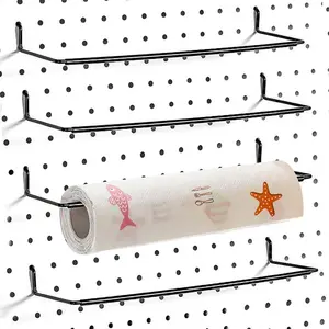 4 Pack Pegboard Towel Holder Hooks, Great Peg Board Organizer Accessories for Paper Towels, Kitchen Towels, Stickers and Tapes, Perfect for Workshop, Garage and Kitchen
