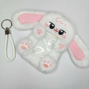 Pure White Plush Bunny KPOP Photocard Holder — Soft & Cute