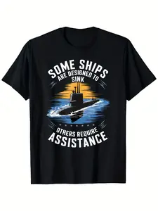 Men's & Women's Submarine Humor T-Shirt - Some Ships Are Designed to Sink Design 100% Cotton Casual Outdoor Tee S-XXXL Black with Submarine Graphic Unisex Fit for All Seasons Allseason Ap Cotton Casual Short Sleeve Tee Soft Comfortable &