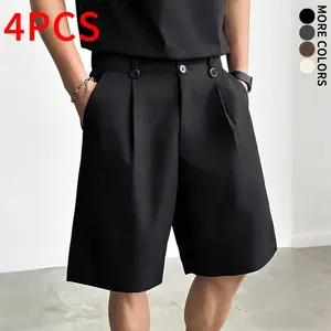 4 pcs men’s black high-waist pleated business shorts — versatile formal/casual suit shorts for summer wear #summervibes