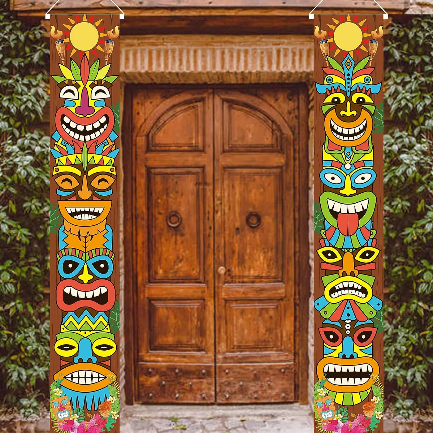 Hawaiian Luau Party Decoration Supplies, Tiki Totem Door Banner Sign for Aloha Hawaii Luau Tropical Moana Birthday Party Decorations, Tiki Decorations Outdoor Hanging Pack Ornaments Ornaments
