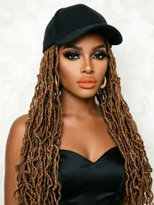 Synthetic Brown Braided Baseball Cap 30# Wig Soft Nu Faux Locs Wigs Hair Extensions With Hat For Afro Black Women For Daily Use