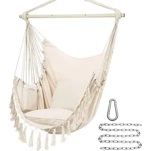 Leisure Fabric Hanging Chair for College Dorms, Hammock Swing Chair with Pockets, Includes Binding Ropes & Storage Bag, Max 200kg Capacity